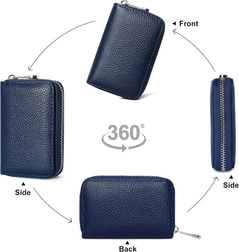 FEITH&FELLY Genuine Leather Credit Card Holder RFID Small Zipper Card Case Wallet for Women & Men - Image 4